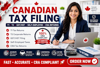 o canadian tax filing, t1, t2, gst hst,self employed and cra tax returns
