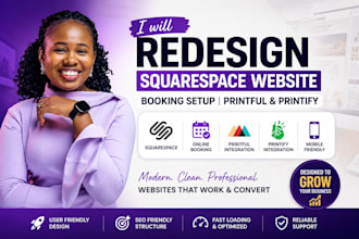 redesign squarespace printful printify shopify square online booking website pod