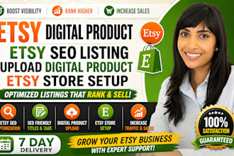 etsy digital product, etsy SEO listing, upload digital product, etsy store setup