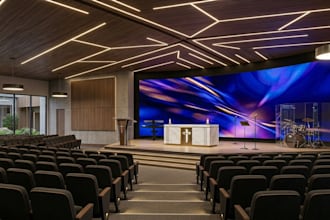 design church sanctuary, altar, pulpit and worship stage