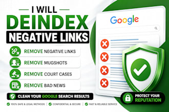 deindex negative link , remove mugshots court cases, bad news on google search