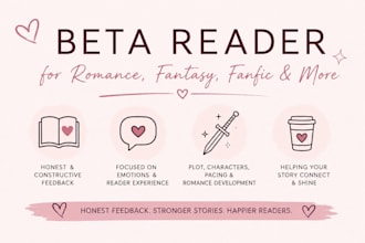 beta read your romance novel or fiction manuscript