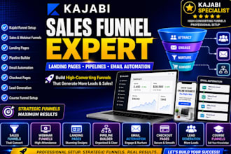 build kajabi sales funnel, pipeline, kajabi landing page and email automation
