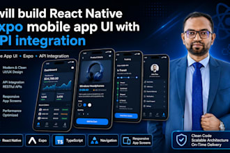 build react native expo mobile app UI with API integration