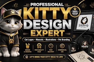 create professional kitty designs, cat illustrations and pet branding pet logo