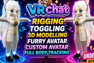 make vrchat avatar rigging, quest and PC ready 3d avatar model