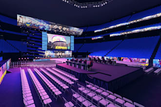 design gaming center, esports arena, VR arcade, gaming lounge and render