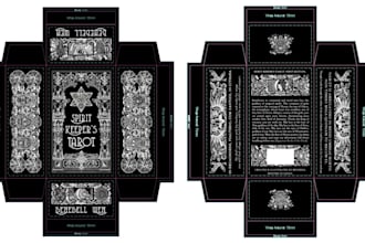 do card game packaging design or redesign tarot tuck box and board game art