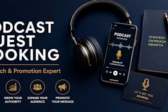 get podcasts for guest appearances, booking outreach promotion