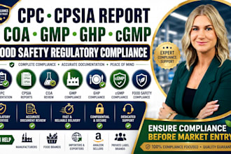 provide CPC, cpsia report, coa, gmp, ghp cgmp, food safety regulatory compliance