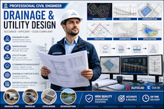 professional drainage, sewer, utility plan, stormwater report in autocad