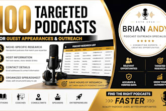 research 100 targeted podcasts for guest appearances and outreach