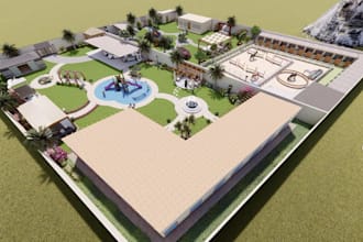 topography revit model, equestrian arena, resort landscape renders, map contour
