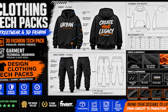 do clothing tech pack streerwear garment technical drawings 3d fashion tech pack