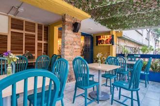 renew 3d restaurant interior, tropical cafe, bistro, caribbean dining rendering