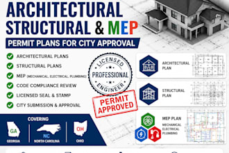 review draw and seal architectural permit plan structural plans mep for ga nc oh
