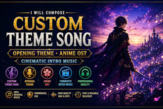 compose custom theme song, opening theme, anime ost and cinematic intro music