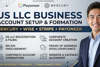 set up USA business bank accounts, wise, mercury, and stripe