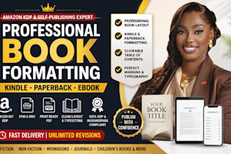 do book formatting for amazon kdp, book layout design, kindle self publishing