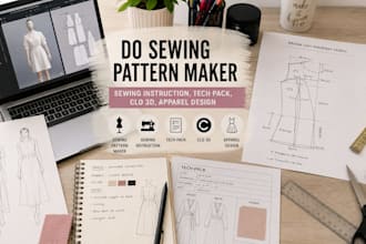 do sewing pattern maker, sewing instruction, tech pack, clo 3d, apparel design