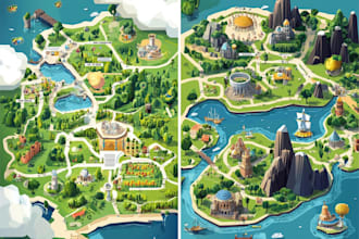 design custom vector rpg board game, city event fantasy, map layout illustration