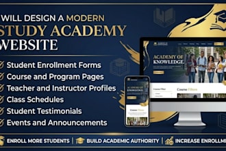 design a study academy website, education website, online course, coaching