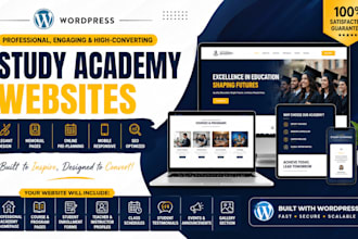 design a study academy website, education website, online course, coaching