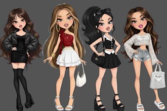create bratz doll cute character 3d design profile picture couple portrait pinup