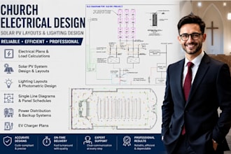 design church electrical plans, solar pv layout lighting design load calculation