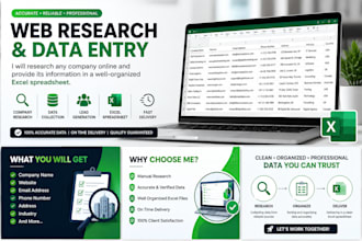 research company information and enter data in excel