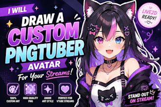 draw a custom pngtuber avatar for your streams in vtuber live2d anime art style