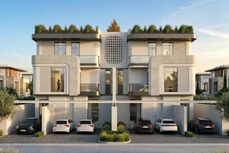 remodel modern duplex house,brick exterior, parking space design,rooftop garden