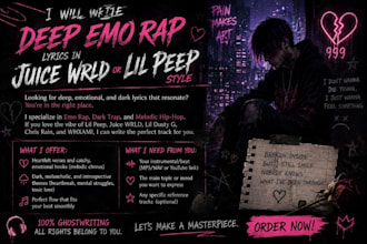 write deep emo rap lyrics in juice wrld or lil peep style