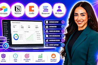 be your airtable VA expert notion specialist coda baserow database setup