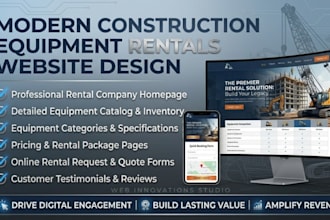 design a construction equipment rental website, heavy equipment, machinery