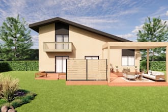 visualize outdoor patio, pergola, deck design, garden layout, exterior rendering