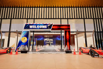 3d stage, exhibition setup, stall and complete event layout