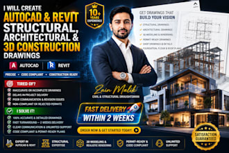 create autocad and revit structural, architectural and 3d construction drawings
