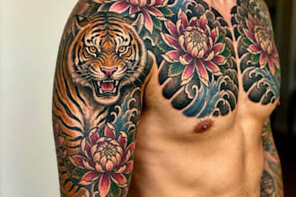 do a tattoo design of tattoo sleeve, chest tattoo