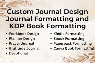 do custom journal design, planner, workbook, journal formating canva book format