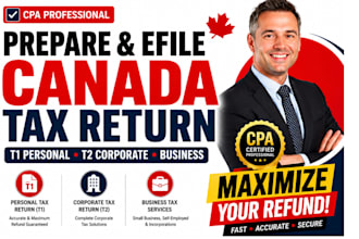 prepare and efile canada tax return filing t1, corporate tax t2 as CPA business
