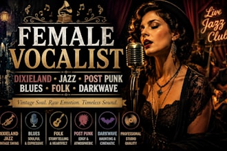 be your female vocalist for dixieland, jazz, postpunk, blues, folk, darkwave