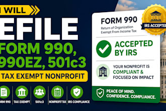 prepare and efile form 990, 990ez, 501c3 tax exempt nonprofit