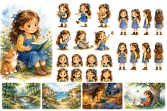 create watercolor children book illustration for kids pitcure potrait book