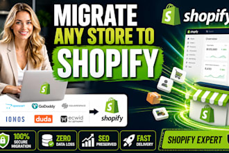 migrate opencart godaddy squarespace ionos duda ecwid to shopify store migration