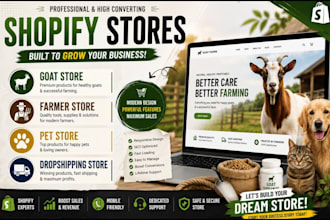 design a professional goat selling shopify store farmer store pet store redesign