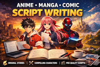write comic book script,manga script, webtoon,anime and graphic novel