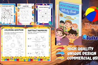 design kids activity book, coloring, handwriting workbook