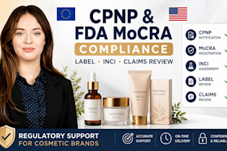 handle cpnp notification, fda mocra registration and inci label review