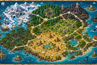 do 2d board game map, fantasy battle dnd tabletop game map 2d world illustration